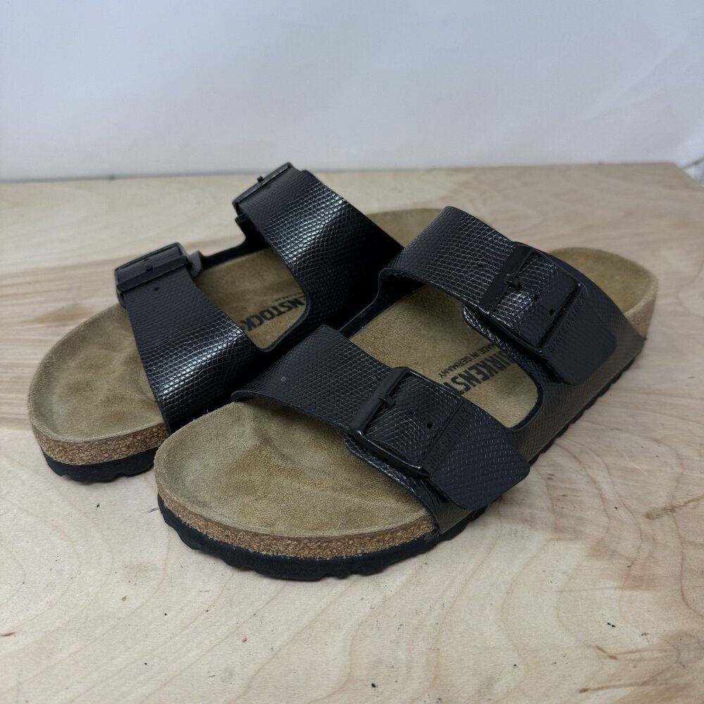 Birkenstock Arizona BS Birko-Flor Embossed Sandal Shiny Lizard BLK SZ 39 (8)